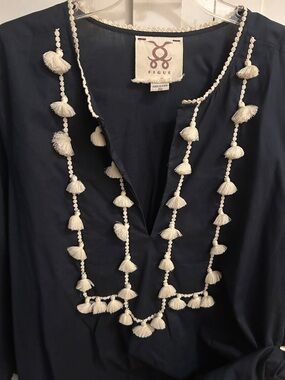 NWT FIGUE Navy and Ivory Tassel  - Boho Layered Women's Top,